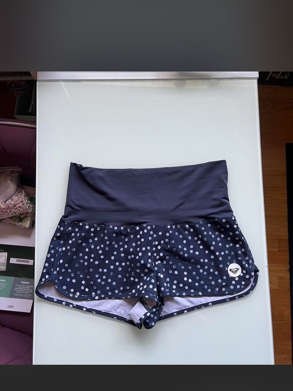 Roxy Navy Polka Dot Athletic Shorts